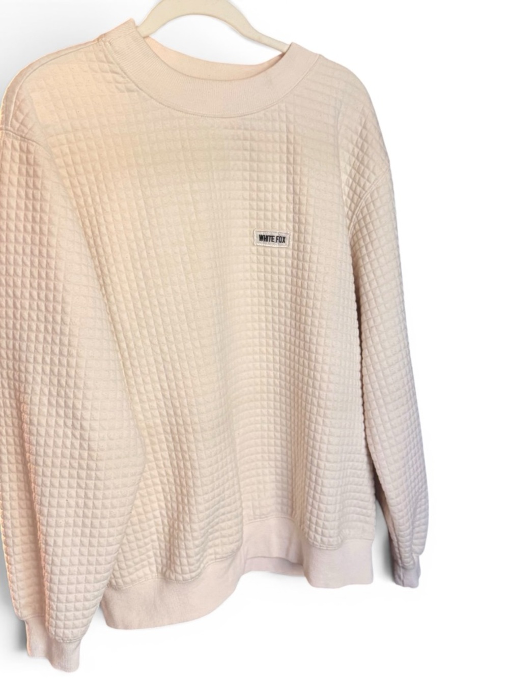 White Fox Quilted Crewneck Sweatshirt - Cream Size S/M